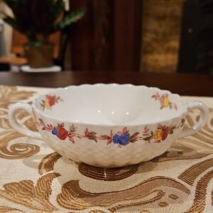 Beautiful Spode Wicker Rose Cream Soup Bowl with Double Handles